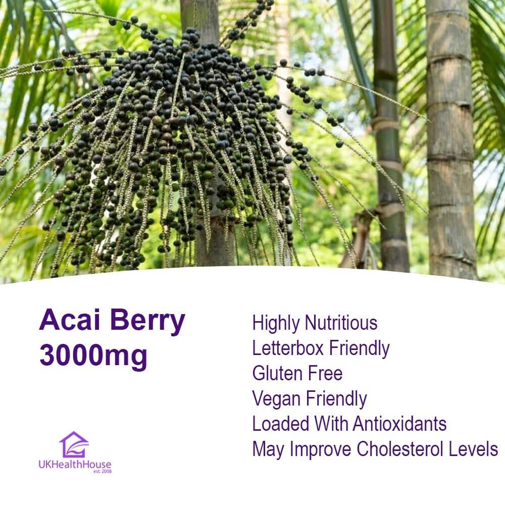 UKHealthHouse Acai Berry 3000mg | Vegan Friendly | Tablets from Brazil Supplement | Double Strength Superfood | Antioxidant Health Maintenance, Energy (180 tabs)