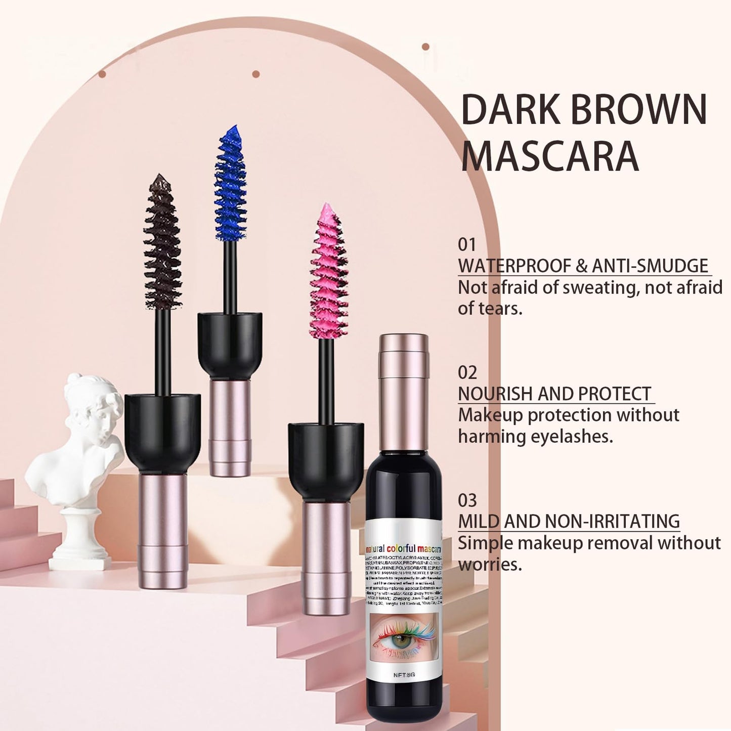 Dark Brown Mascara for Eyes, Long Lasting Thick,Quick Drying & Non-Clump, Smudge-Proof Fiber Mascara, Instant Hair Dye for Christmas, Halloween, Birthdays, Parties