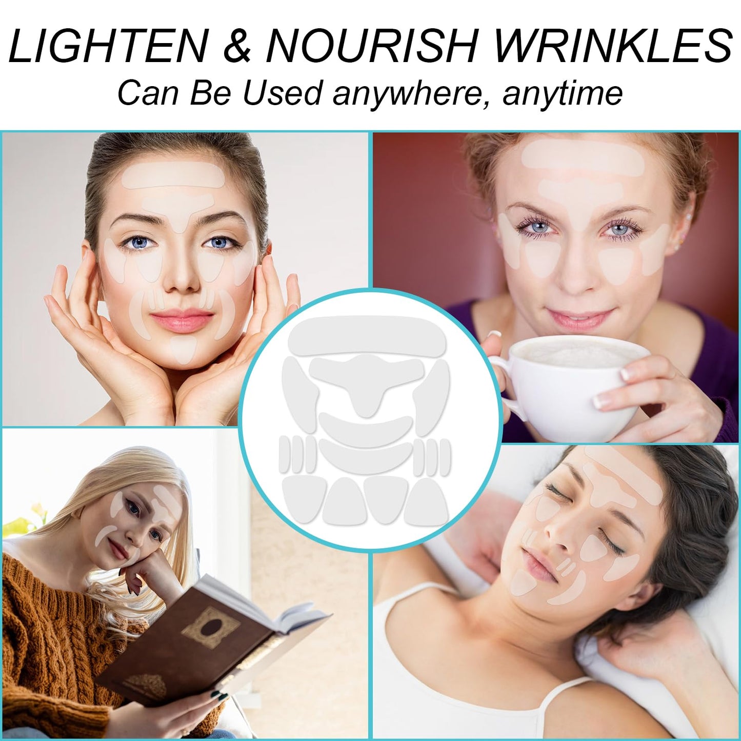 wimony 256 Pcs Wrinkle Patches,Facial Wrinkle Patches,Wrinkle Remover Strips,Pure Collagen Anti Wrinkle Patches,Wrinkles Treatment Patches,Smooth Eye,Mouth,Forehead Wrinkles,Moisturize Forehead&Between Eyes