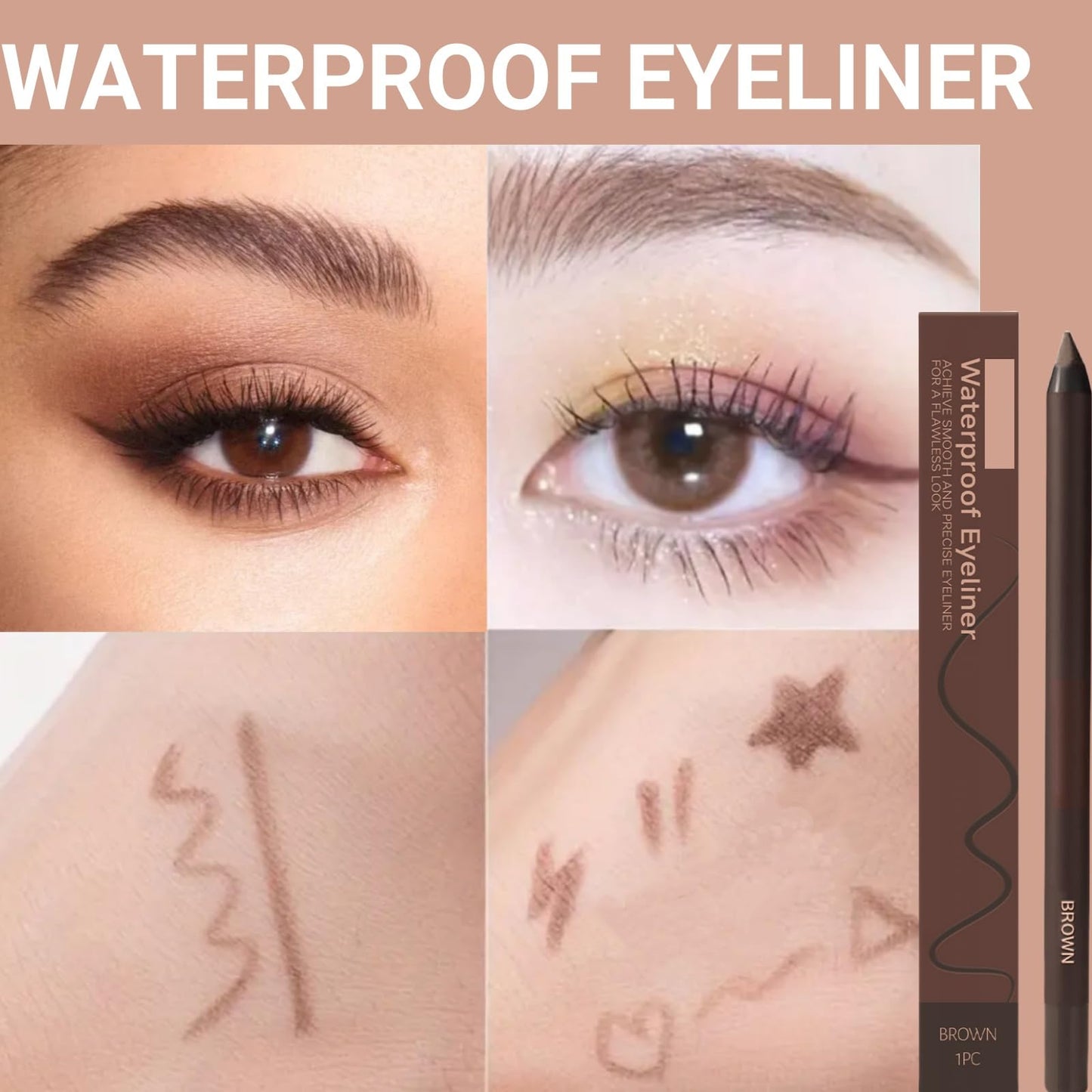 Xunzhi Eyeliner Pencil Waterproof,Plum Eyeliner Waterproof,Dark Brown Waterproo/f Eyel/iner Penci/l,24H Waterproo/f Eyeline/r Duo Sharpenable Eye Penci/l,Long-Lasting No Smudging Fading Smooth,Brown