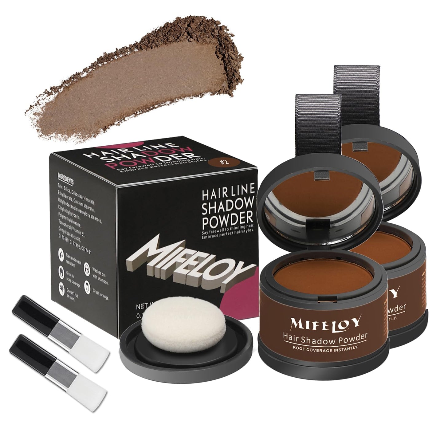 Mifeloy MIFELOY 2 Set Root Cover Up Powder, Medium Brown, Touch Up Hair Color for Grey, Roots Coverage Powder for Thinning Grays Hairline, Roots Concealer for Beard Line Eyebrow, Instantly Conceals Hair Loss