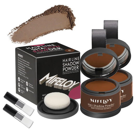 Mifeloy MIFELOY 2 Set Root Cover Up Powder, Medium Brown, Touch Up Hair Color for Grey, Roots Coverage Powder for Thinning Grays Hairline, Roots Concealer for Beard Line Eyebrow, Instantly Conceals Hair Loss