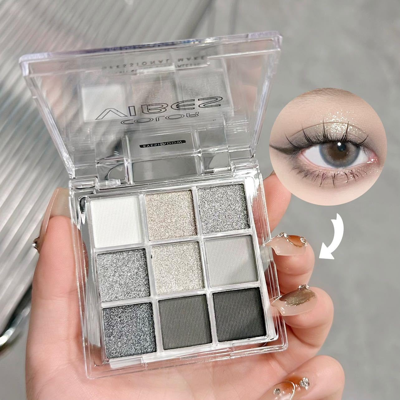 FANFALUV Black Smokey Eyeshadow Palette Makeup,9 Colors Black Silver Gray White Eye Shadow Pallets For Women,Long Lasting,Waterproof and Blendable,Make-up Palettes With Brushes-Halloween Goth Gifts(Smoky)