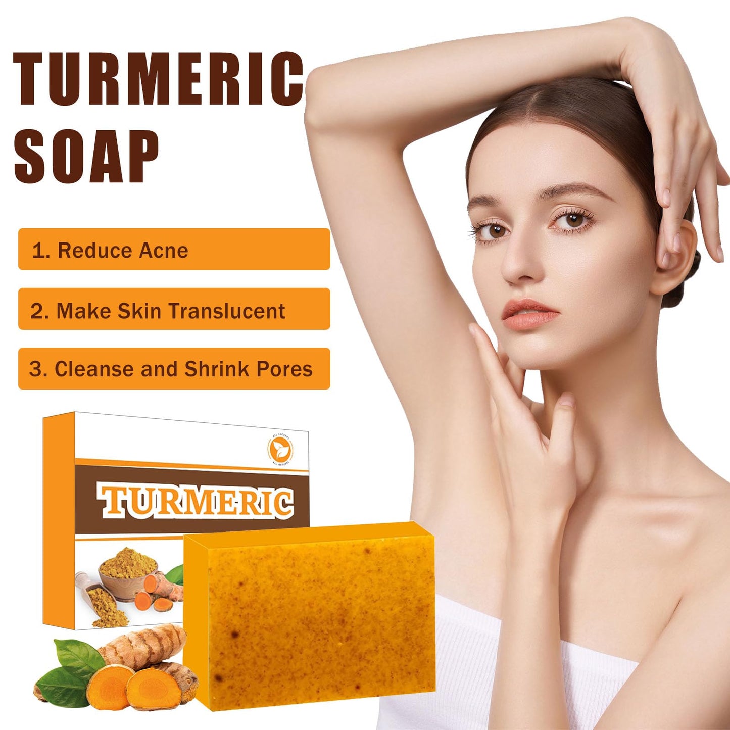 2PCS Turmeric Soap Bar with Cream and Brush - Natural Kojic Acid, Collagen, Vitamin C, Dark Spot Remover for Even Skin Tone, Acne, Dark Spots, Smooth Skin