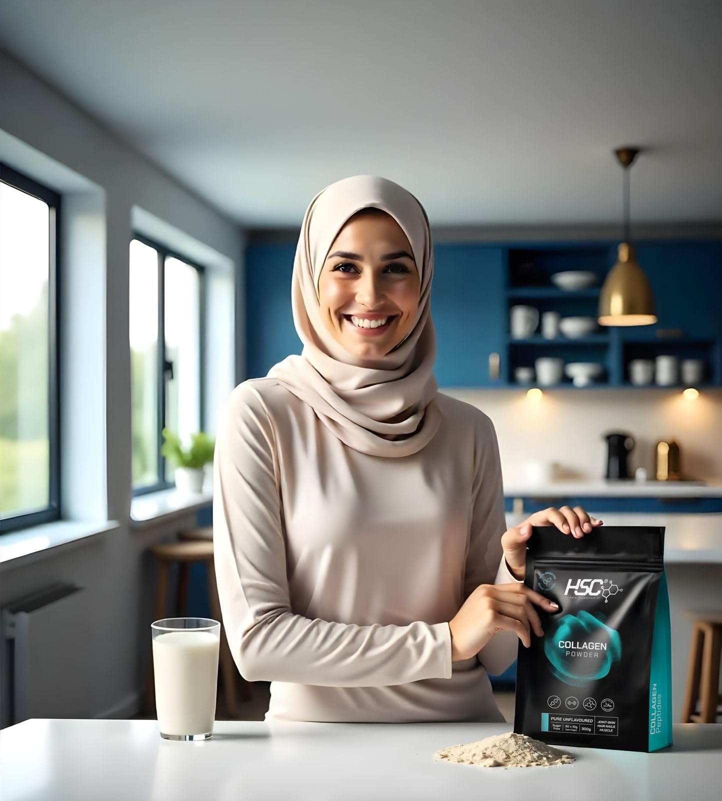 The Halal Supplement Co. - Halal Bovine Collagen Peptides Powder 300g for Hair, Skin, Nails, Joints & Muscles - 100% Grass Fed Hydrolysed Bovine Collagen (Type I & III) for Women and Men