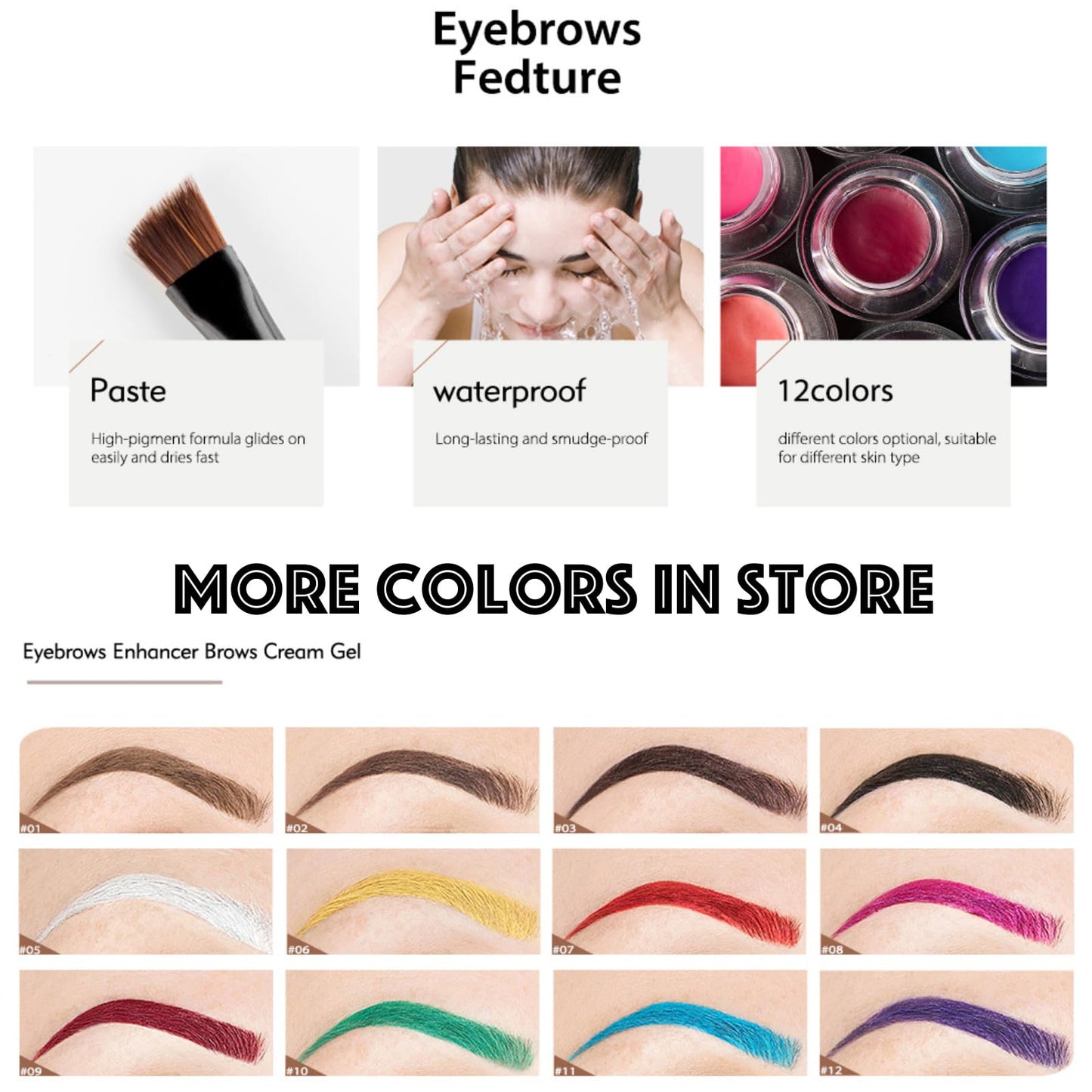 RUICHING White Eyebrow Gel, Brow Pomade, Brow Dye with Brush, Christmas Makeup Waterproof Long Lasting Tinted Brow Gel, Smudge-Proof Sweat Resistant Brow Cream