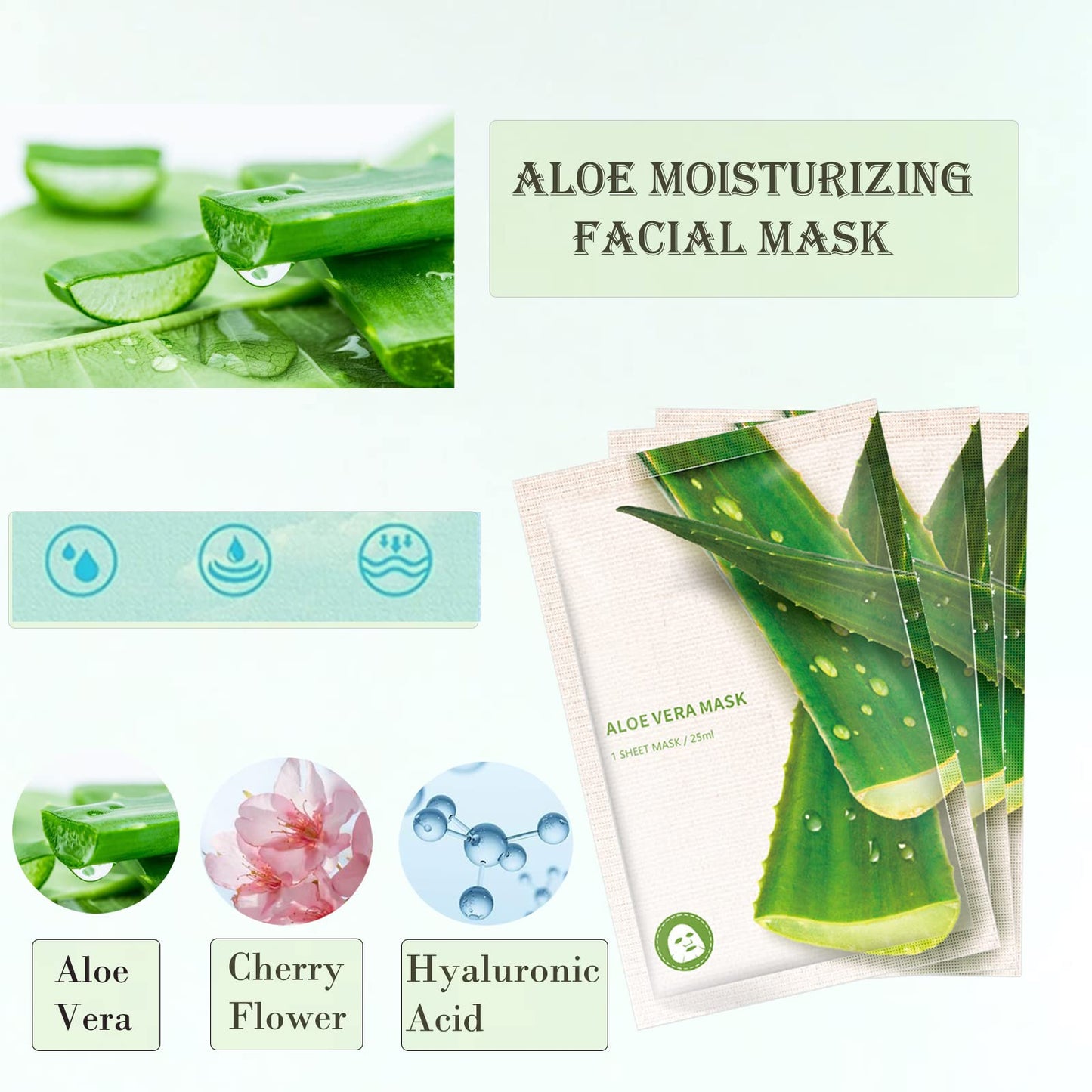 KAYZON Face Masks Skincare, Daily Care Facial Sheet Mask Pack, Aloe Vera Skincare Hydrating & Nourishing & Natural Ingredients for All Skin Types Moisturizing Essence Skincare (10pcs)