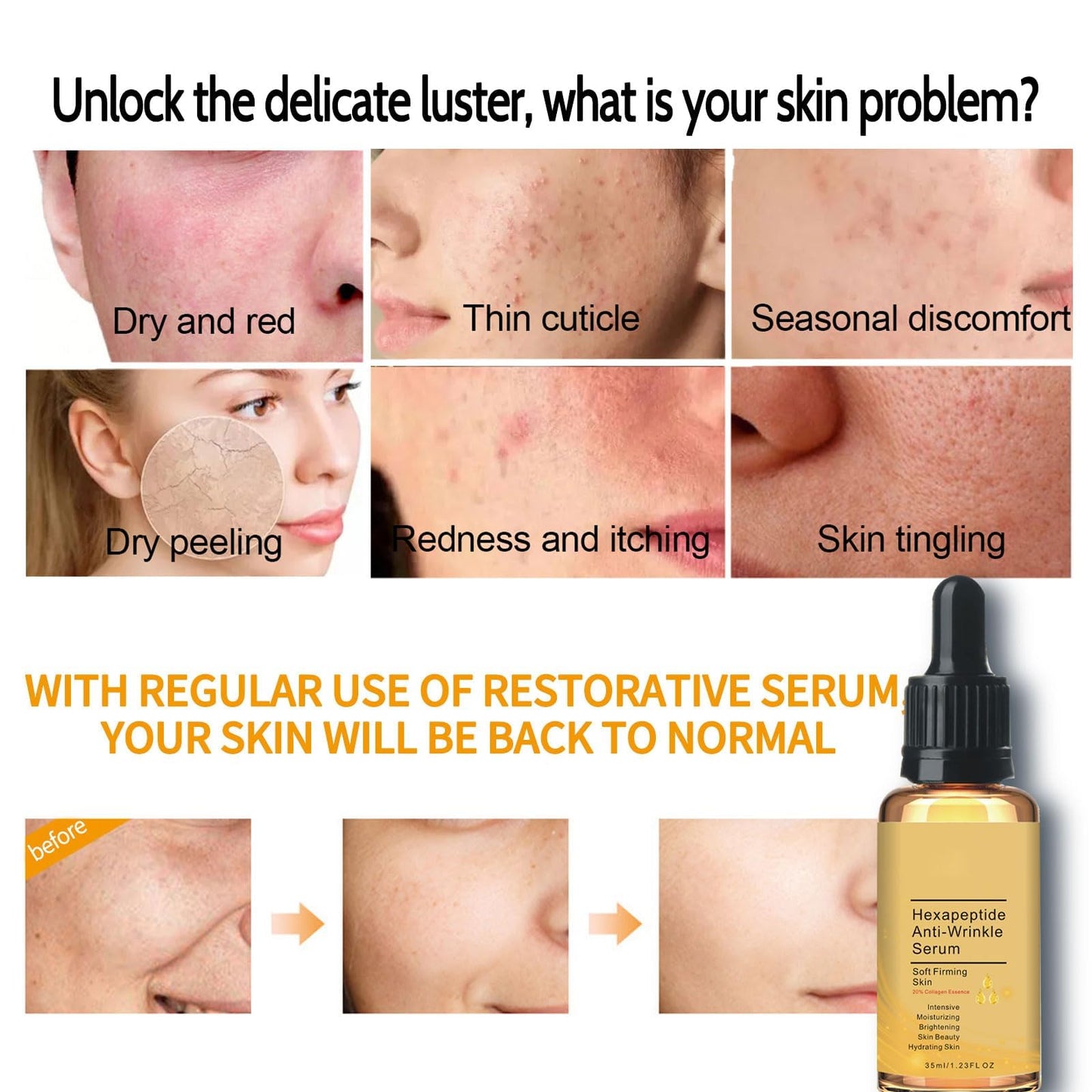 Peptide Serum, 20% Collagen Hexapeptide facial Serum, Face Serum For Women, Anti Wrinkle Serum, Dark Spot Correcting Glow Serum, Brighting Hyaluronic Acid Serum, Anti Aging Peptide Hydrating Serum
