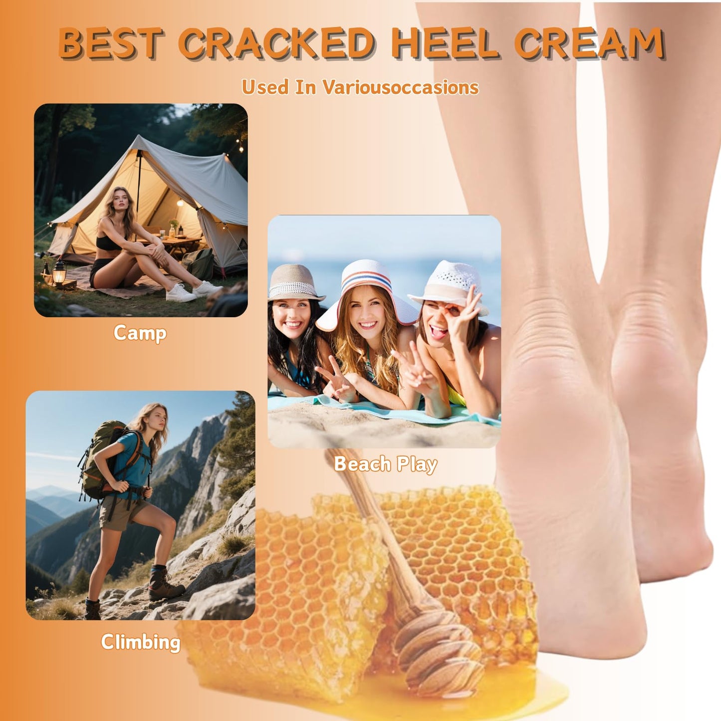 3pcs Moisturizing Hand & Foot Cream for Very Dry Skin - Cracked Heel Repair, Athletes Foot Care with Manuka Honey, Fast Absorption, Anti Dryness & Anti Crack, Portable Daily Size (1.41 oz)