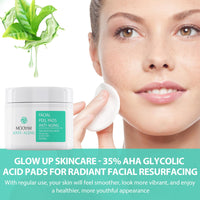 IREV Glycolic Acid Resurfacing Pads 35% for Face and Body- Exfoliating Facial Peel with Vitamins B5, C & E, Green Tea - Glycolic Acid Face Wash for Cleansing Peeling 50 Pads