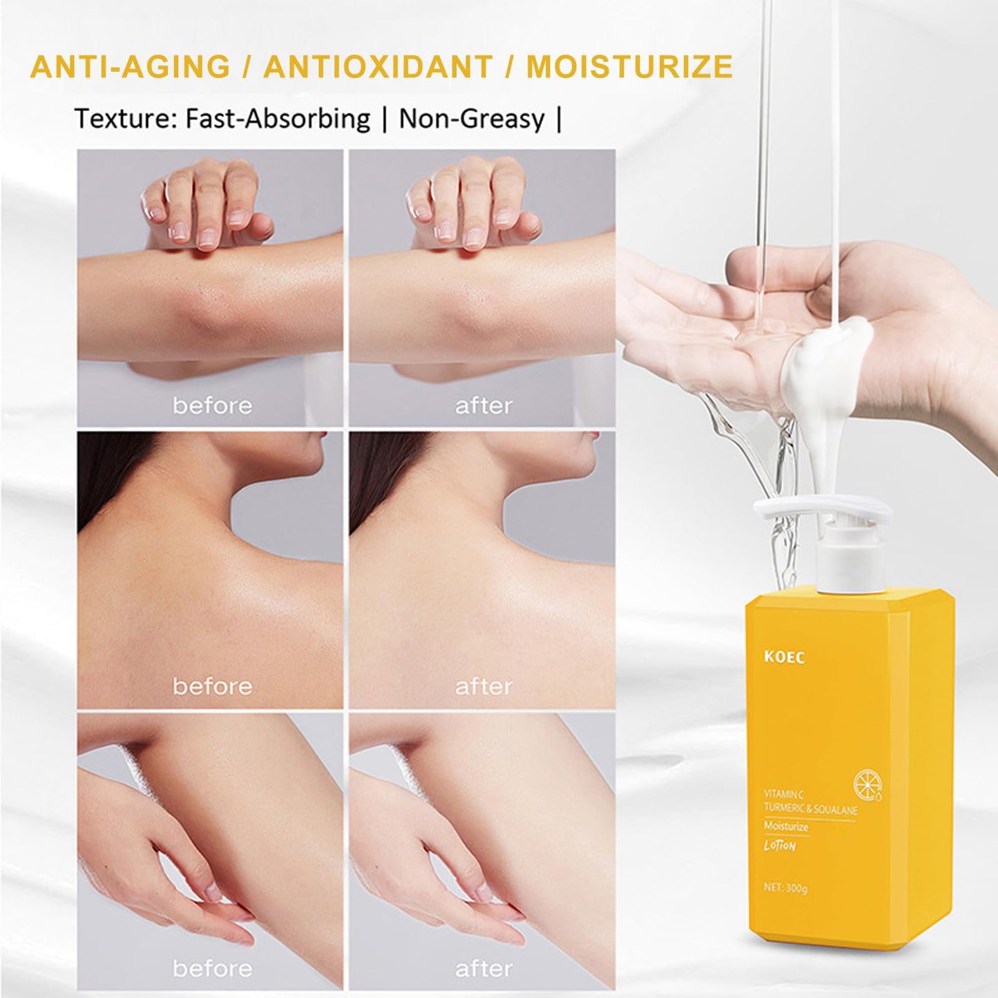 Angivlga Turmeric Body Lotion, Tumeric Cream For Face And Body,Remove Acne,Dark Spots,Sun Damaged Skin,Anti-Aging Firming Body Lotion Body & Face Dry Skin Moisturizer Women Men-300g