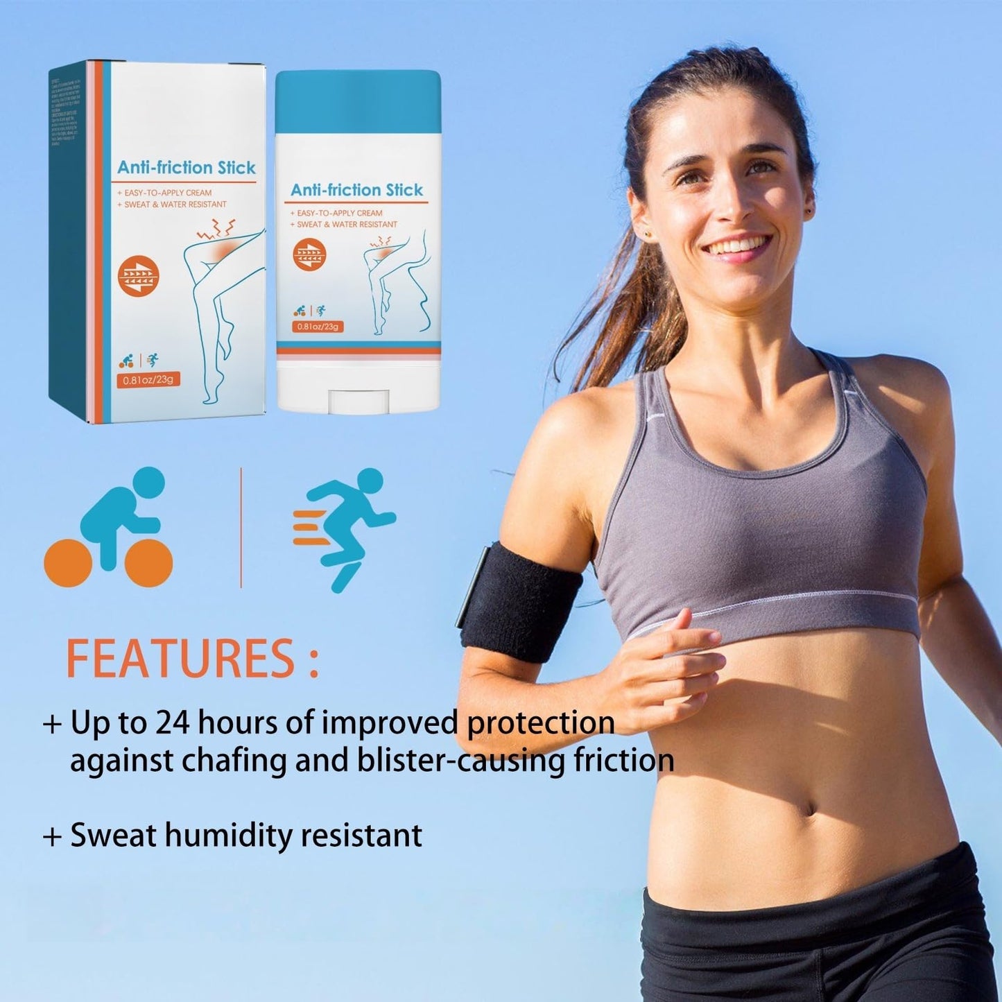 Fankayi 2PCS Anti-Chafe Stick,Waterproof Anti Chafe Stick,Glide Anti Chafing Stick,Thigh Anti Chafe Stick,Running Chafe Stick,Body Anti-Chafe Balm for Heel,Lower Arm,Legs,Skin Protection,Moisturizing