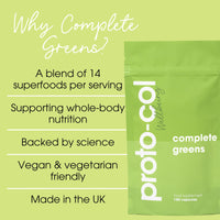 Proto-Col Proto-col | Complete Greens Capsules - 14 Superfoods and Adaptogens Including Ashwagandha & Spirulina | Vegan & Gluten-Free | Advanced Formula | UK Made | 150 Capsules