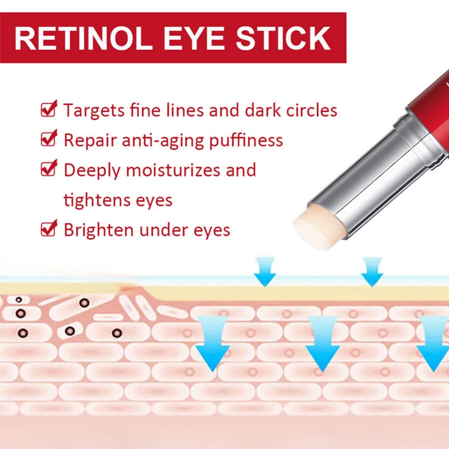 SingHao Retinol Eye Stick,Retinol Eye Cream for Dark Circles,Under Eye Cream Anti Aging,Eye Cre/am for Puffiness,Reducing Fine Lines,E/ye Balm Stick,E/ye Brightener Sti/ck,Smoothens Wrinkle E/ye Cre/am
