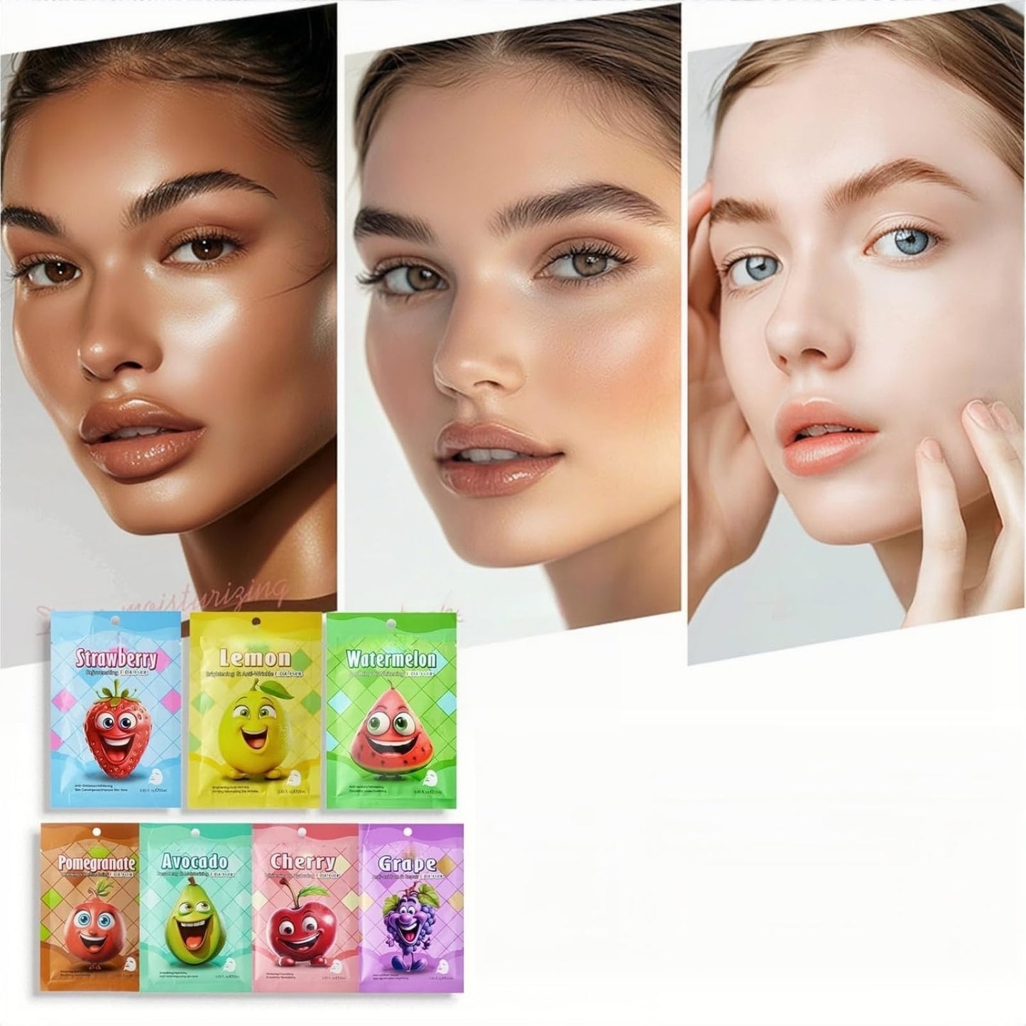SinceReal Face Masks Skincare, 7 Sheet Fruit Face Mask Hydrating and Smoothing, Improve Dullness & Brighten, Face-Mask for Teenage Girls for All Skin Types