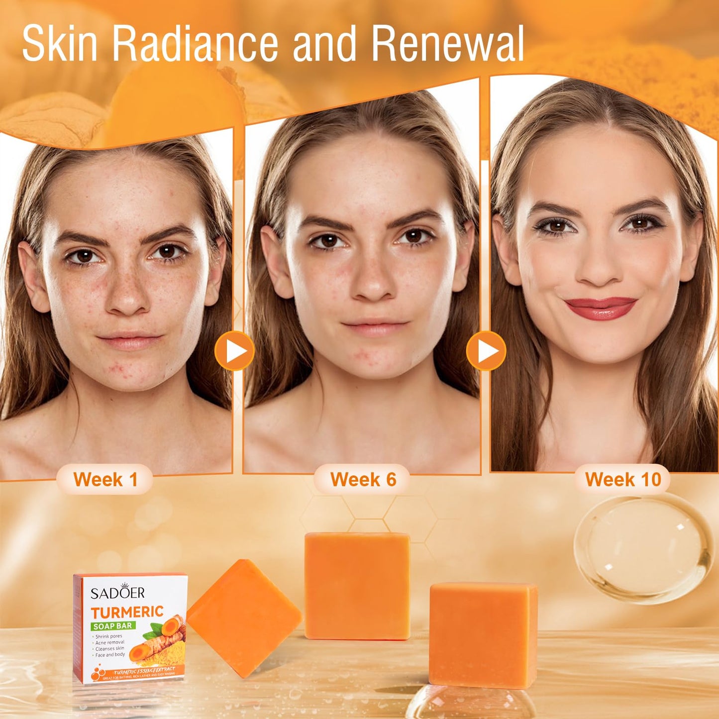 Turmeric Soap Natural Turmeric Soap Bar For Acne Removal,Pores Shrink,Deep Cleaning Moisturizing Erase Fine Lines,Firming