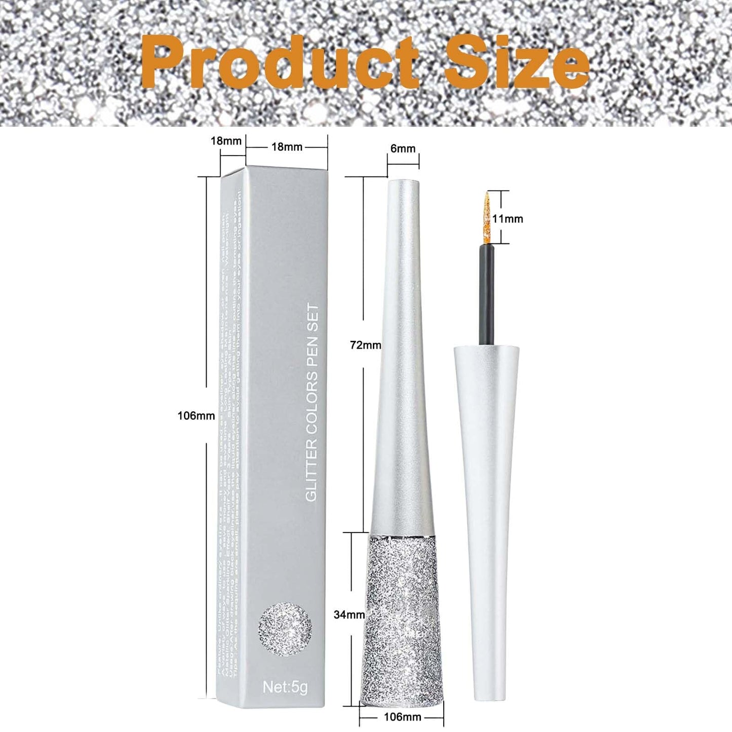 FresFresi Smudge-proof Silver Glitter Eyeliner - Liquid Glitter Eyeshadow with Waterproof Sparkle for Long-Lasting Eye Makeup - Quick Dry Shimmer Liner for Women