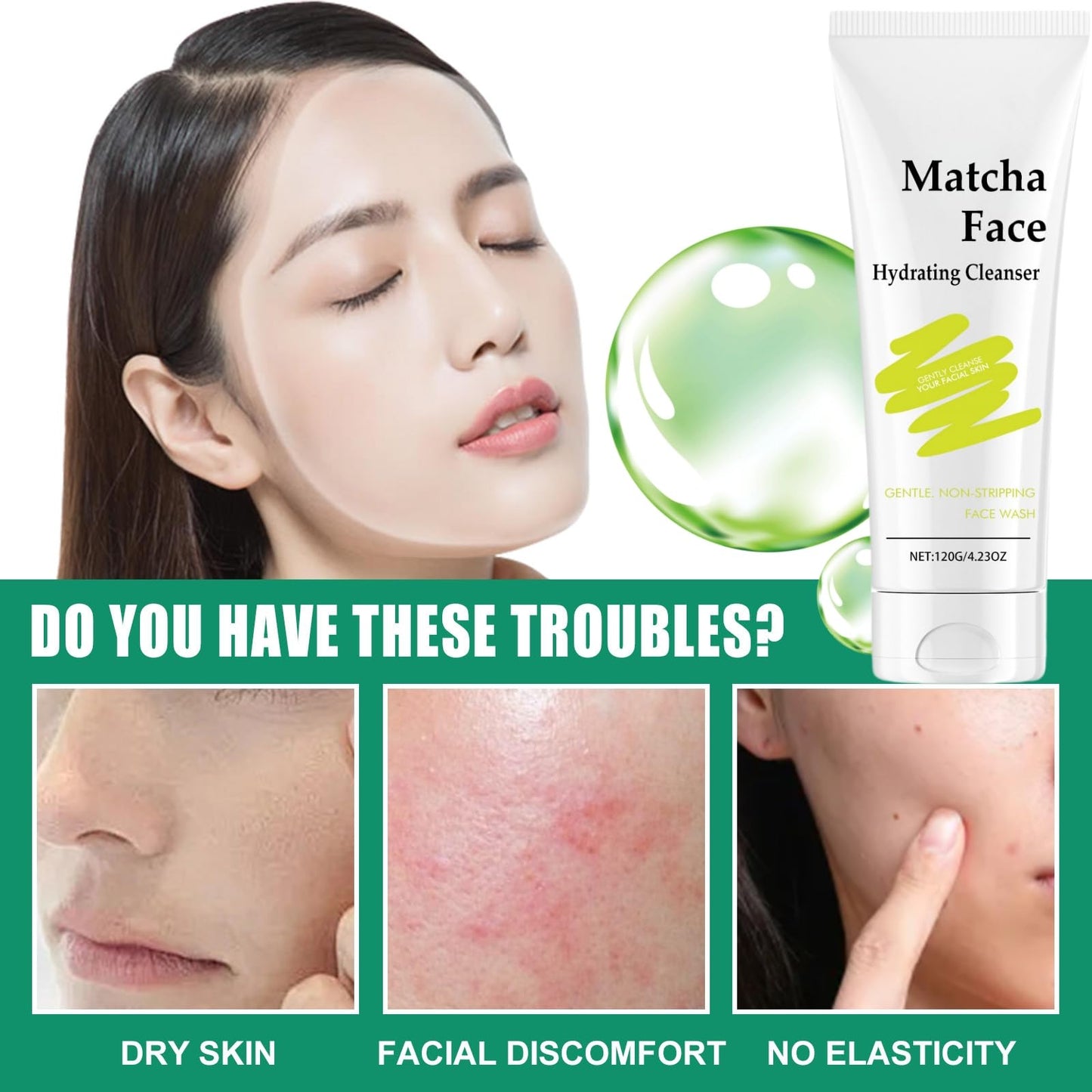 Xunzhi Matcha Hydrating Cleanser,Face Cleanser,Non Stripping Daily Face Wa/sh,Exfoliating Fa/ce W/as/h,Hydrating Gel Cle/anser,F/ace Wa/sh Women,Fac/e Wa/sh for All Skin Types,Facial Clean/ser