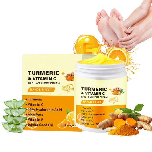 Turmeric&Vitamin C Foot&Hand Cream for Cracked Heels and Dry Skin-30% Hyaluronic Acid Hand Cream for Very Dry Feet&Hands,Hard Skin Remover,Intensive Moisturising for Cracked Skin for Women&Men,250g