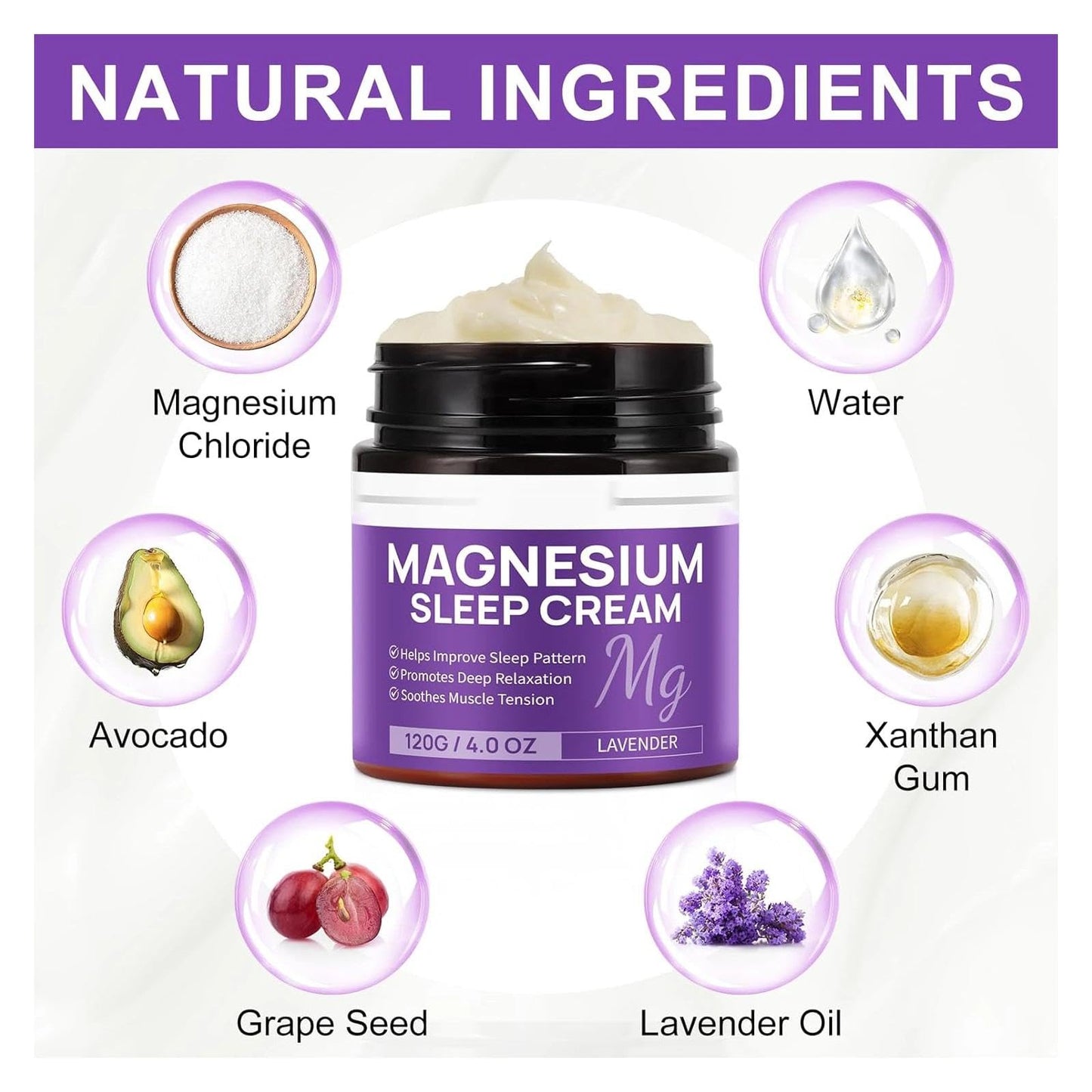 Magnesium Cream with Lavender and Chamomile, Sleep - Soothing & Relaxing Moisturizing Cream