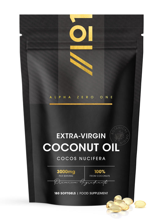 Coconut Oil Capsules 3000mg – 180 Softgels – Cold Pressed Extra Virgin Coconut Oil – Resealable and Recyclable Pouch by Alpha01