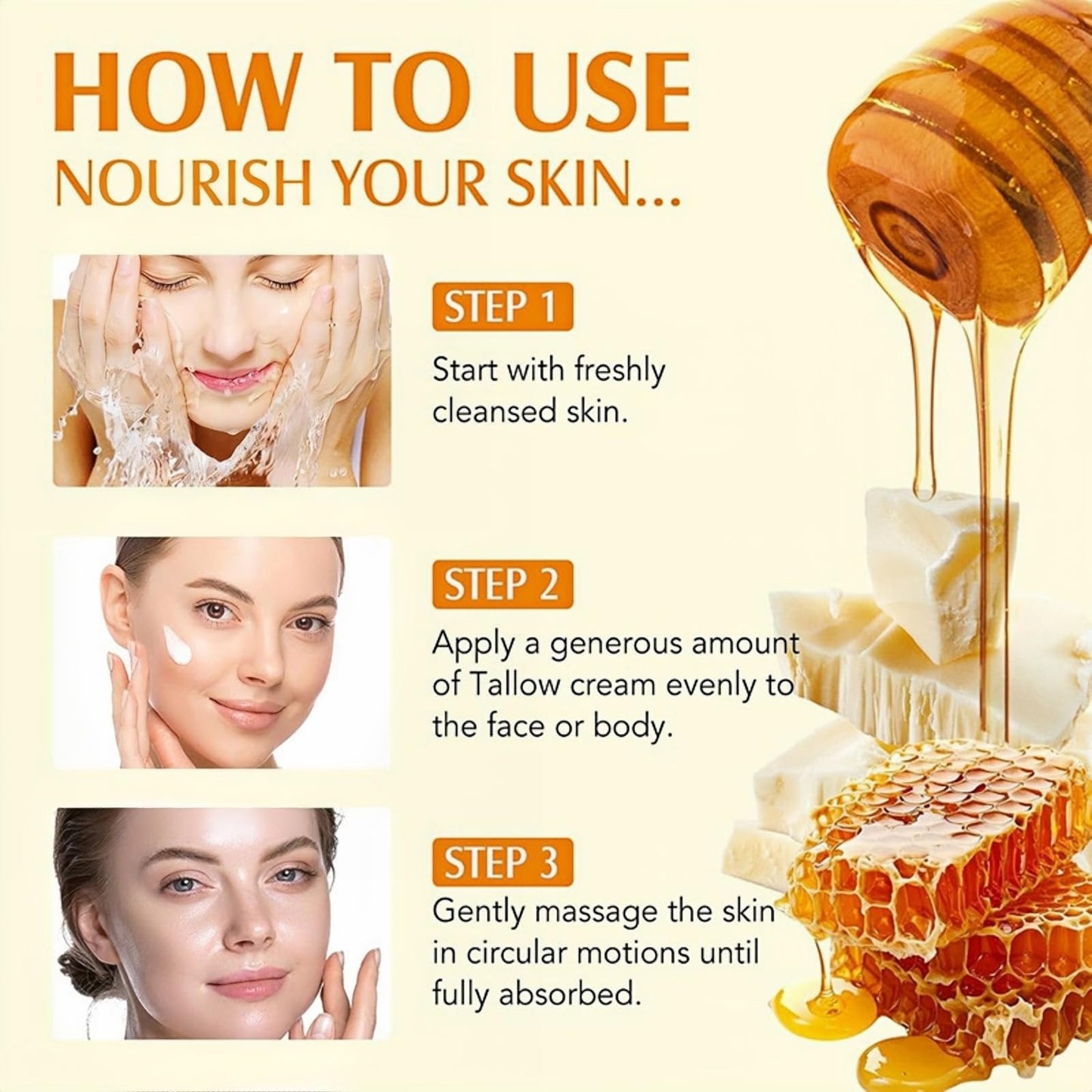 SEMECOMER Whipped Beef Tallow Skin Care Cream, Beef Tallow Moisturiser, Nourishing Tallows And Honey Balm for Face & Body, Deeply Hydrating, Natural Moisturizer for Dry Skin, Fast-Absorbing, No Greasy
