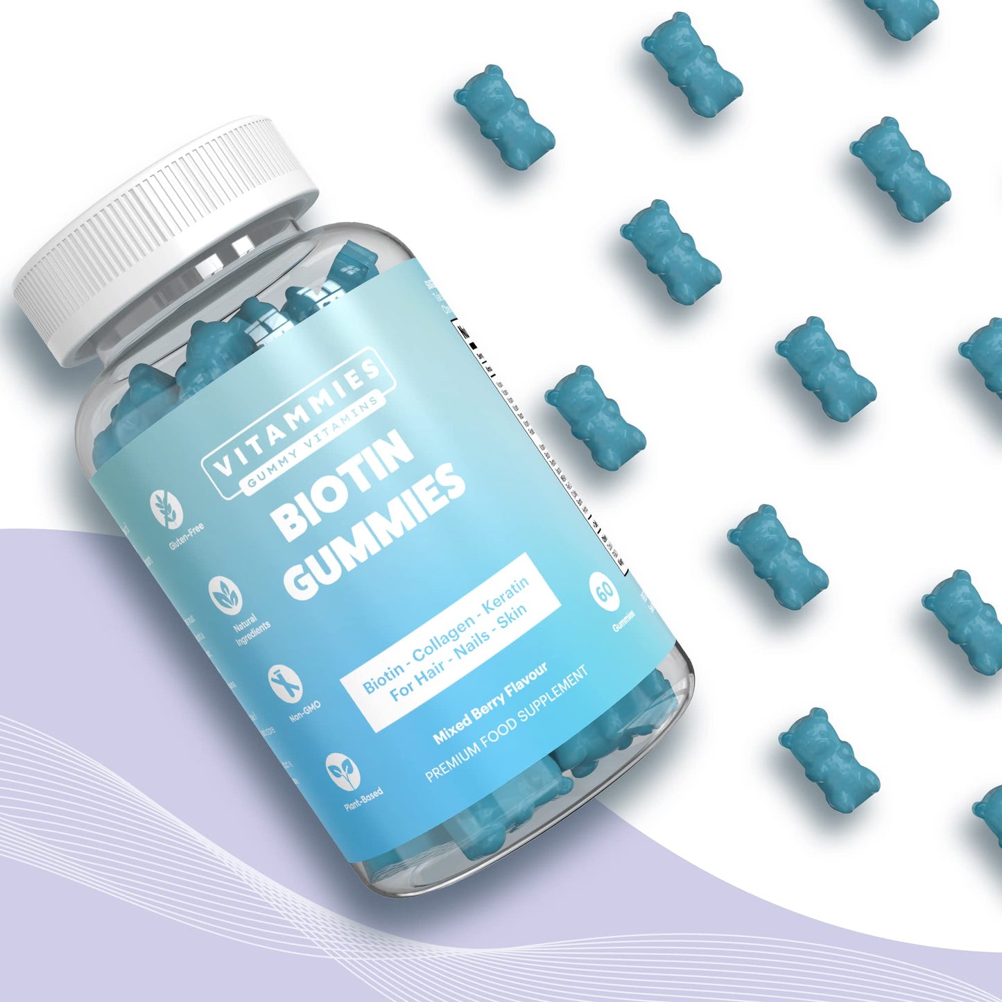 Vitammies Biotin Gummies 5000mcg for Hair, Skin, and Nails | Multivitamin for Women with Biotin, Keratin & Fish Collagen | Non Vegan | Anti-Aging | Gluten-Free | Plant-Based (60 Gummies)