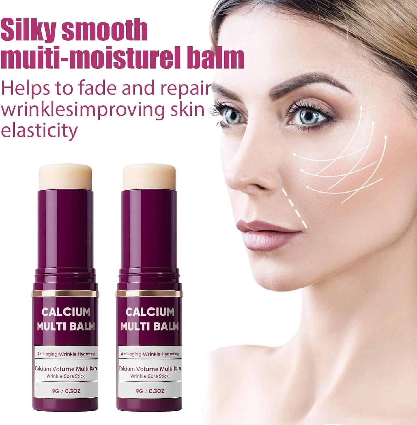 DEJIN Calcium Multi Balm, 2pc Calcium Volume Multi Balm, Anti Aging Firming Skincare Stick, Collagen Moisturing Stick, Hydrating Skin, Suitable For Eyes, Face, Neck