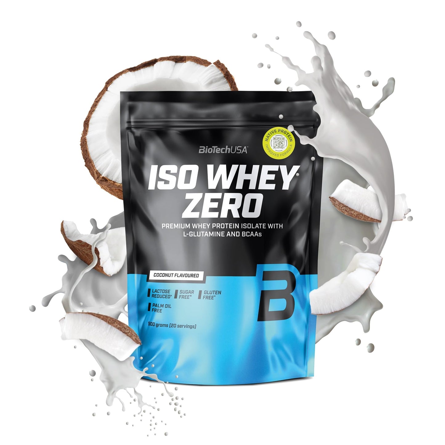 BioTechUSA Iso Whey Zero | Premium Whey Protein Isolate | Grass-Fed | Enzyme-Free | Sugar- and Gluten-Free, 500 g, Coconut