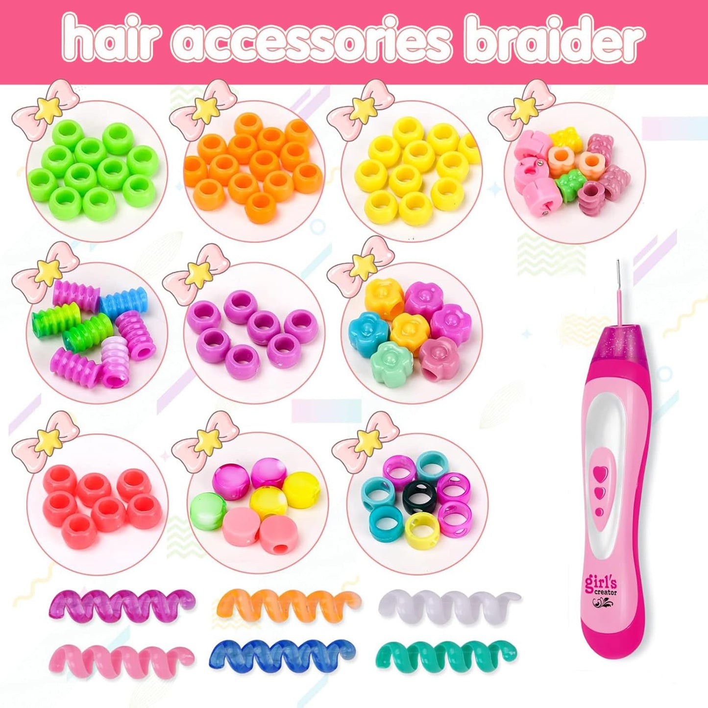 Asheyya Hair Braiding Kit for Girls, Hair Braider for DIY Hair Accessories Beads Age 5-10 Years Old Girls