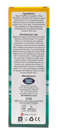 Dermatonics Soothing Foot Cream - Rapid Relief for Athlete’s foot, Dermatitis, Dry Skin Conditions with Calming Colloidal Oatmeal | Suitable for Diabetics and is Vegan-friendly | 70 ml