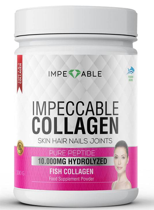 IMPECCABLE Collagen Premium 10.000 mg Pure peptide hydrolyzed Marine Collagen Powder| Nails & Skin|Healthy Joints |Hair Growth| Wild Caught| Supplements for Women and Man|300 gr 30 Days’ Supply