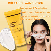 IZBEAUVO Turmeric Collagen Night Wrapping Mask - Peel Off Face Mask for Pore Tightening, Anti-Aging & Blackhead Removal with Vitamin C & Collagen Gel, Hydrating Exfoliating Gel Treat for Dull Skin.