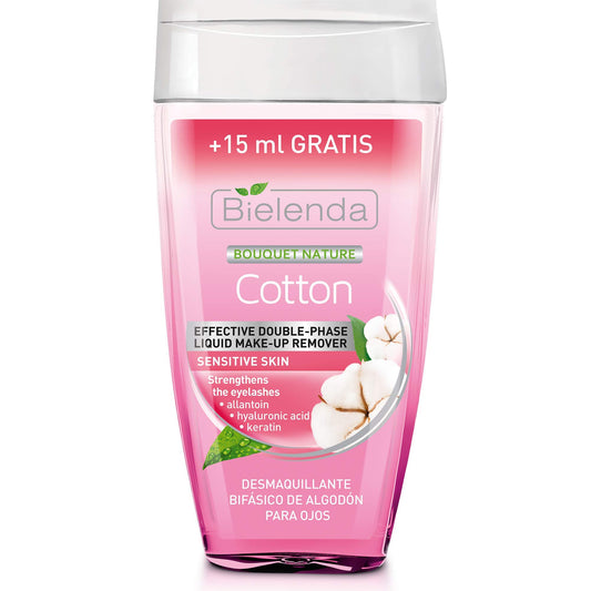 Bielenda BOUQUET NATURE - Soothes And Alleviates Irritation, Removes Signs Of Eye Fatigue And Puffiness - Cotton Gentle Double Phase Liquid Make Up Remover - 140 ml