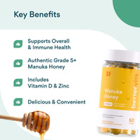 Bettervits Manuka Honey Gummies | Vitamin D, C & Zinc | Vegetarian-Friendly | Lemon Flavour
