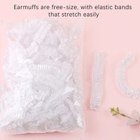 100 Pack Disposable Ear Protectors Clear Ear Covers for Shower Waterproof Shower Ear Cover, Clear Disposable Ear Protectors for Hair Dye, Shower, Bathing, Salon