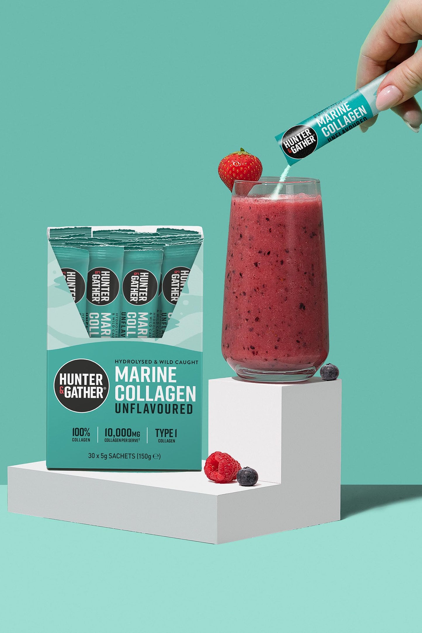 Hunter & Gather Marine Collagen Powder 30 x 5g Sachets | Pure Unflavoured Hydrolysed Wild Caught Marine Collagen Peptides Powder for Hair Skin Nails Muscles | Collagen Supplements for Women and Men