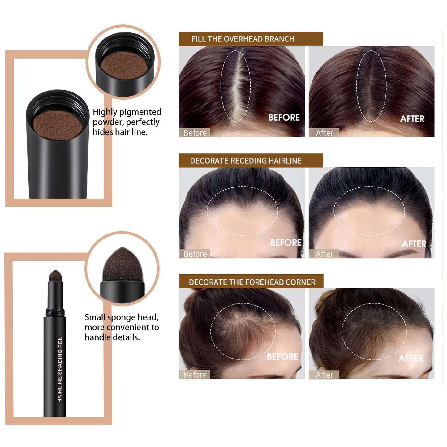 DMQ Root Touch Up Stick, Dark Brown Hairline Powder,Waterproof & Long LastingGrey Hair Coverage Beard,Semi-Permanent Hair Dye for Thinning Hair (Dark Brown, One Size)