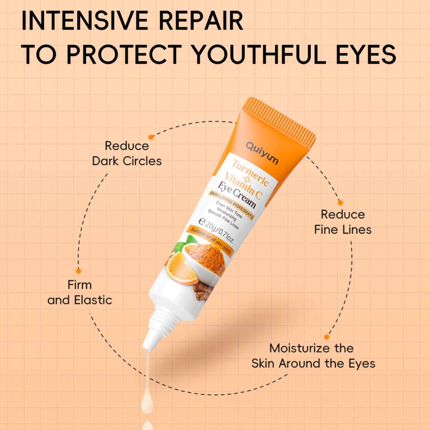 Trendyfave Vitamin C Turmeric Eye Cream Anti Aging, Under Eye Cream for Dark Circles, Eye Cream For Dark Circles And Puffy Eyes, Turmeric Cream For Even_Skin Tone,Moisturizing,Smooth Fine Lines - Travel Size