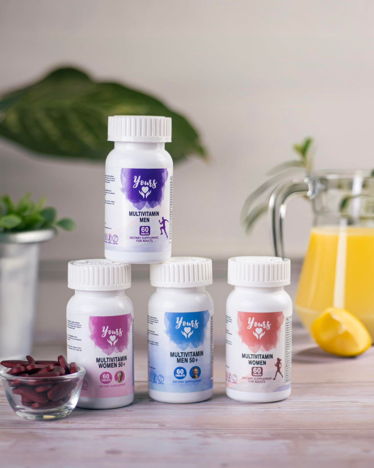 YOURS Yours Multivitamin Men Formulated Specifically for Men, Vitamin D3, Vitamin A, C, Iron and Biotin Support Metabolism, Healthy Skin, Improve Bone Health, for Healthy Hair, 60 Tablets, 02 Month Supply.