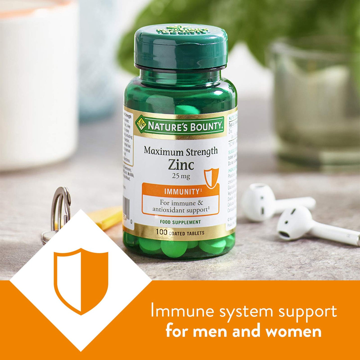 Nature’s Bounty Maximum Strength Zinc – 100 25mg Tablets (100 Day Supply) – Immunity Support and Antioxidant Supplement