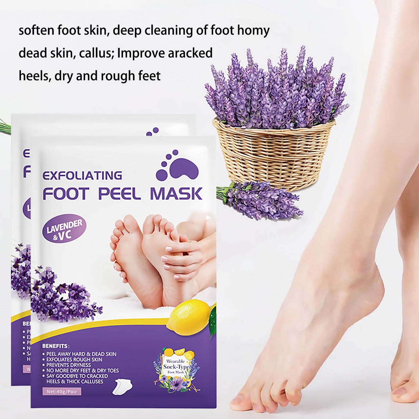 NatrLuxe 2 Pairs Foot Peel Masks, Foot Mask Callus Remover - Repair Heels, Removes Dry Dead Skin For Baby Soft Feet - Exfoliating Feet Peeling Mask For Hard Skin - Peeling, Lavender