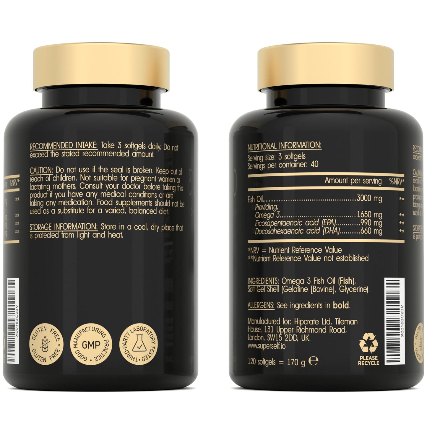 Fish Oil Omega 3 Capsules - High Strength 3000mg - 120 Softgel Capsules - Easy to Swallow & Burpless - Triple Potency DHA 660mg & EPA 990mg - UK Made Omega 3 Supplement - 1000mg Fish Oil per Tablet
