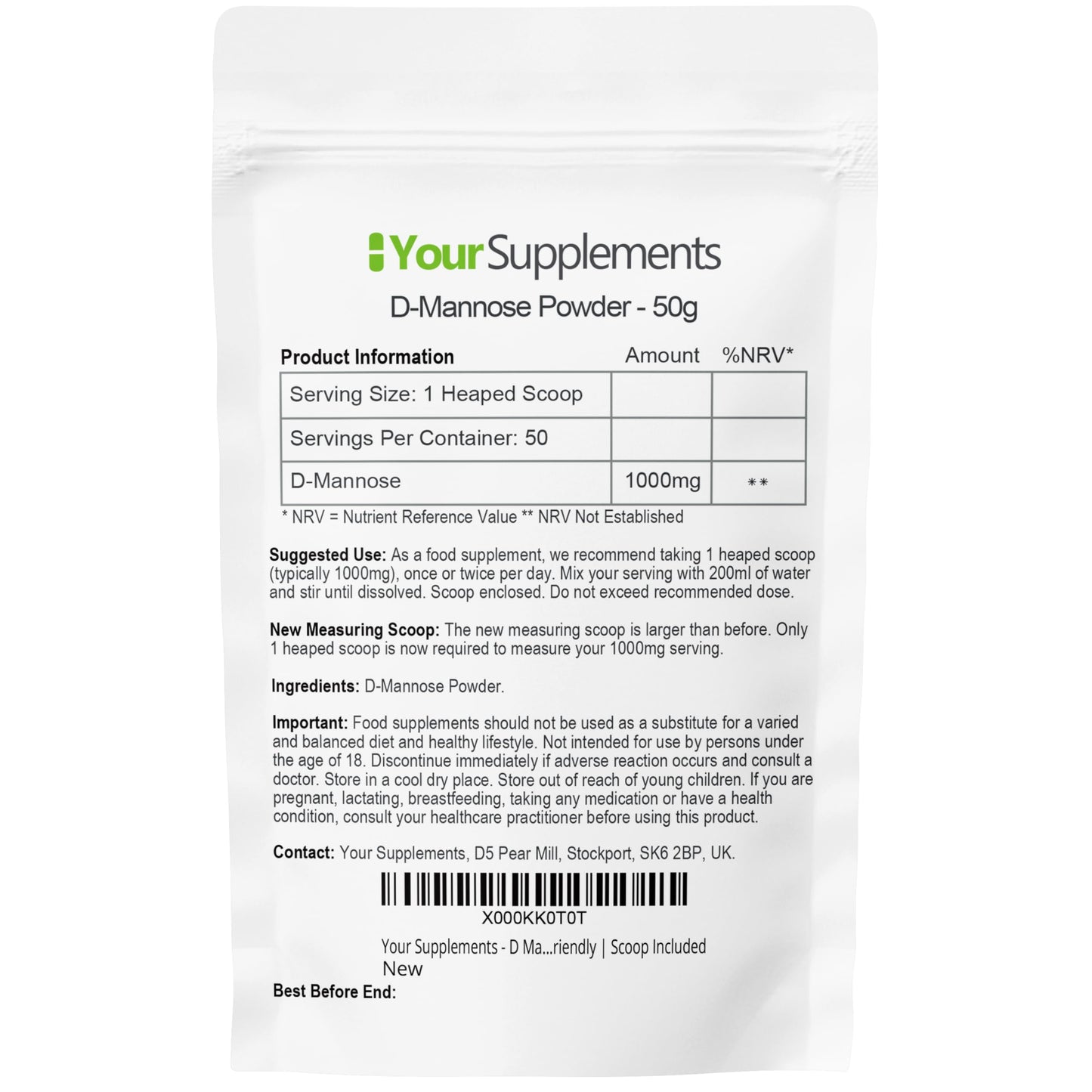 YourSupplements Your Supplements - D Mannose Pure Powder 50g | Natural & Non GMO | Vegetarian & Vegan Friendly | Scoop Included