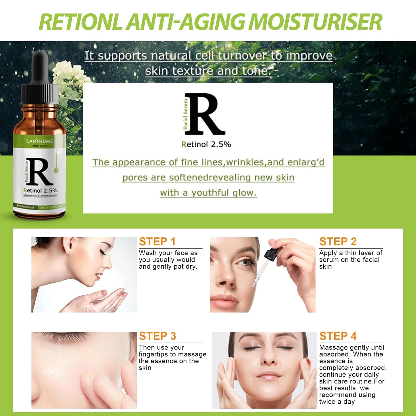 Trendyfave Retinol Serum for Face 2.5% Retinol Intense Serum, Reduce Wrinkle, Fine Line & Dark Circle, Face Serum with Retionl, Hyaluronic Acid, Vitamin C & E, Anti-aging Moisturiser