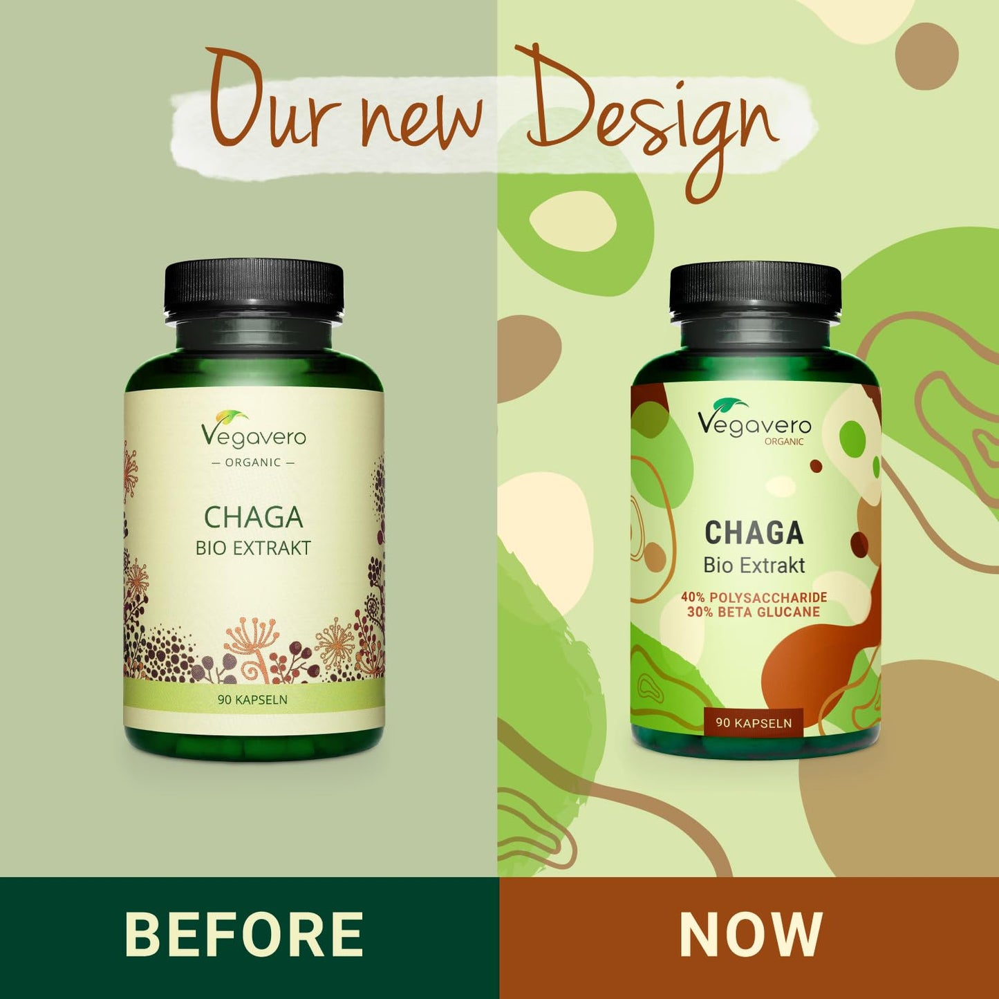 Organic Chaga Mushroom Extract Vegavero® | NO Additives | 600mg (10:1) with 40% Polysaccharides and 30% Betaglucans | 90 Capsules | Vegan