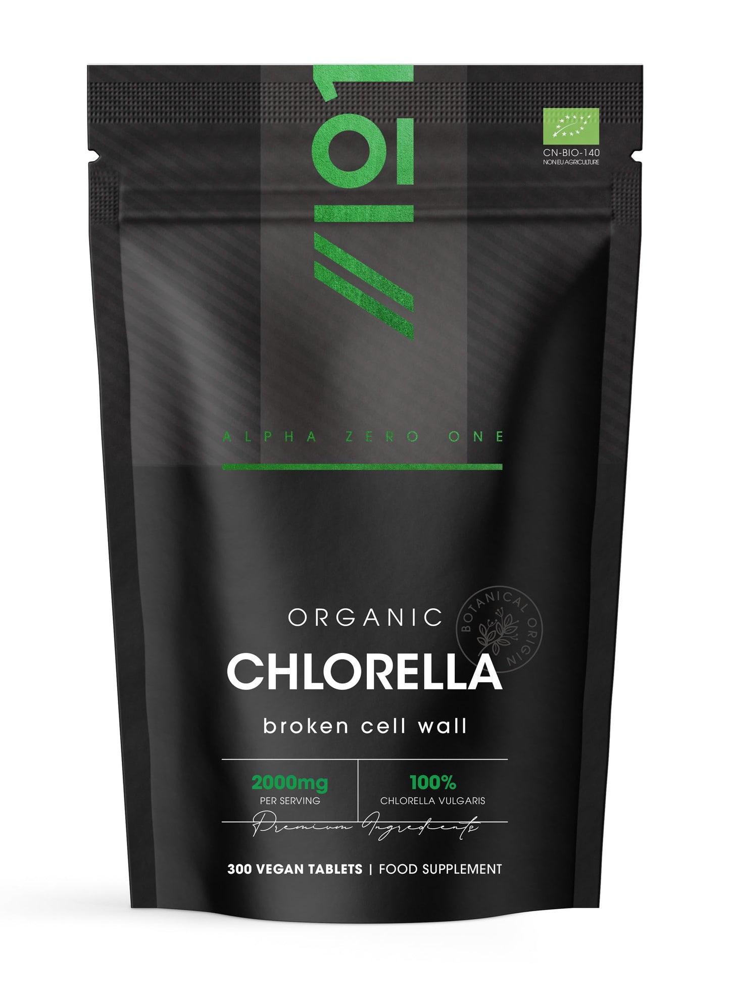 ALPHA01 Organic Chlorella 2000mg – 300 Vegan Tablets – Broken Cell Wall – Pure Formula Supplement with no Additives – Resealable and Recyclable Pouch – by Alpha01