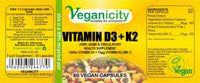 Veganicity Vitamin D3 1500iu (38µg) + K2 (MK-7) 75µg : Vitamin D & K2 Supplement : 60 Vegan Capsules, in a Planet-Friendly 99% Recycled Pot