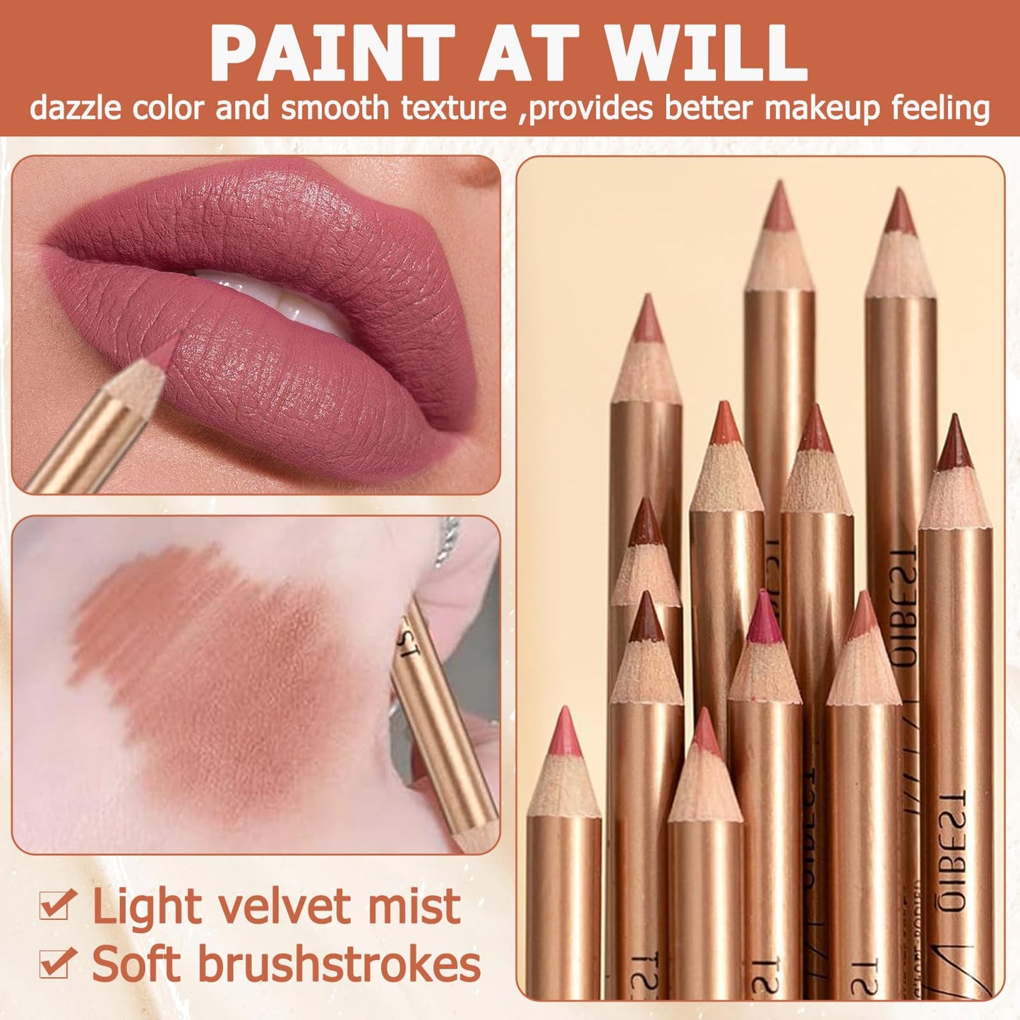 Bisienya 12pcs Lip Liners Set,Matte Lipstick Lip Liner Pencil,Longwear Smooth Lip Pencil,Smooth and Long-Lasting Lip Pencil Liner,Creamy Lip Liner,High Pigmented Waterproof Natural Lip Makeup