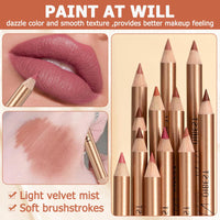 Bisienya 12pcs Lip Liners Set,Matte Lipstick Lip Liner Pencil,Longwear Smooth Lip Pencil,Smooth and Long-Lasting Lip Pencil Liner,Creamy Lip Liner,High Pigmented Waterproof Natural Lip Makeup